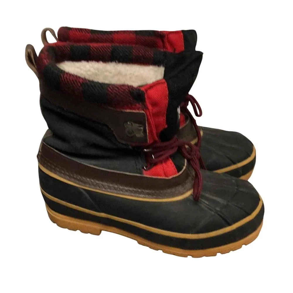 Western Chief BUFFALO‎ PLAID Rain/Snow Boots THINSULATE Suede Red/Black Kids 4